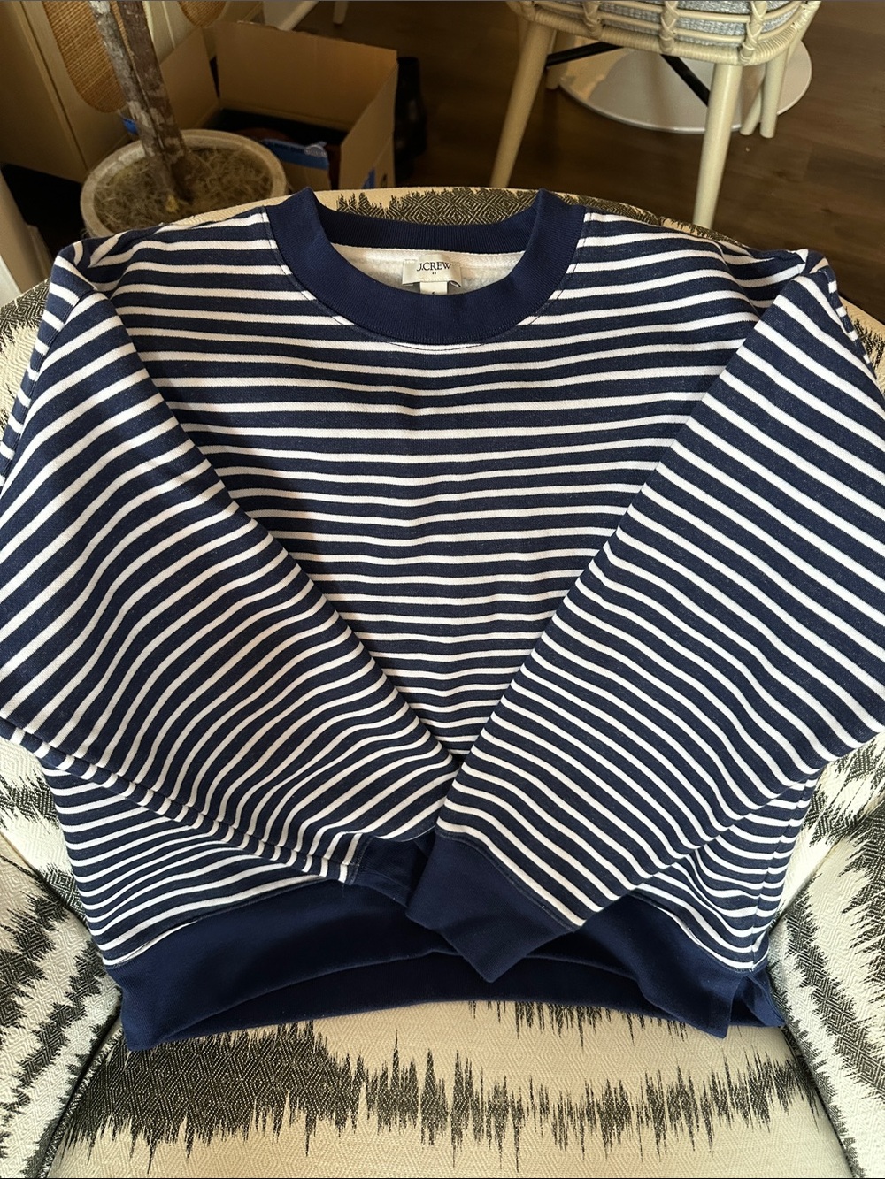 J. Crew Navy and White Striped Crewneck Sweater great condition